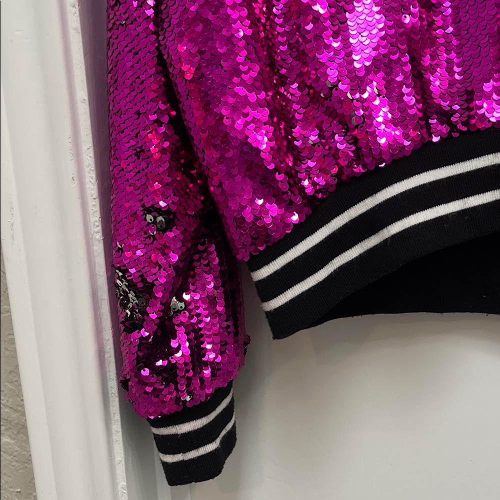 Torrid Fuchsia / Silver Sequin Bomber Jacket, Size 1 - Picture 11 of 12